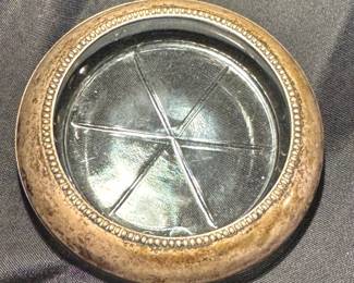  $15, Sterling Silver and Cut Glass Coaster with Beaded Rim