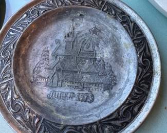 Norwegian Pewter Christmas Plate "Julen 1973" Borgund Stave Church