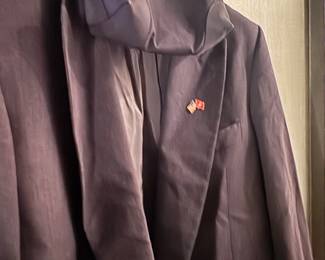 Charcoal Wool Blend Men's Blazer with US-USSR Crossed Flags Enamel Pin