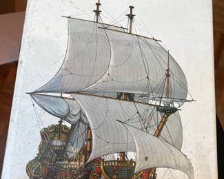 Nautical Illustrated Book or Binder Featuring a Galleon