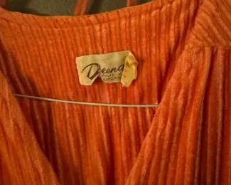 $30, Deena California Orange Ribbed Velour Robe Lounge Wear Retro Style Cozy Women's Robe