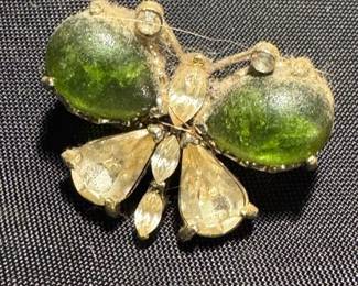 $65, Rinestone Butterfly Gold Tone Brooch Stamped 587