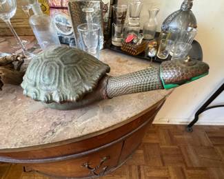 $75 Turtle Decanter Barware Ceramic Animal Liquor Bottle Figural Pourer Whiskey Bar Decor