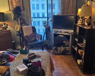 Room View Featuring Electronics, Golf Clubs, Books, and Men's Accessories