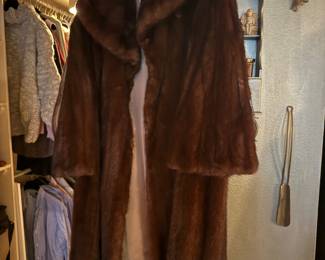 Full-Length Brown Mink Fur Coat with Shawl Collar