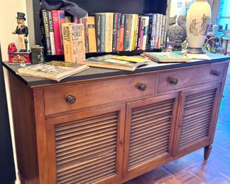 $450, Mid Century Wood Sideboard Buffet Cabinet Louvered Doors Storage Credenza Three Drawer Console