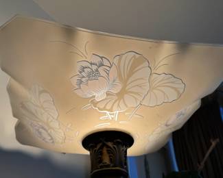 $350, Frosted Glass Lotus Shade Floor Lamp with Ornate Metal Base