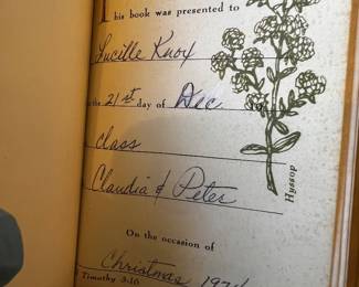 1971 Christian Bible Presentation Page with Botanical Hyssop Illustration