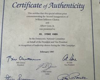 $45 Bill Clinton Al Gore 1997 Inauguration Commemorative Print Certificate Signed DNC Presentation