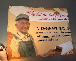 Cardboard Saginaw Savings Passbook Bank Advertising Sign