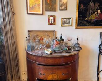 Neoclassical Style Demilune Commode with Marble Top and Inlay