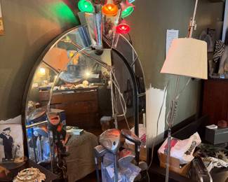 Glass and Metal Art Deco Revival Segmented Arch Mirror
