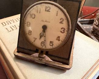 Metal and Faux Leather Folding Travel Clock by New Haven