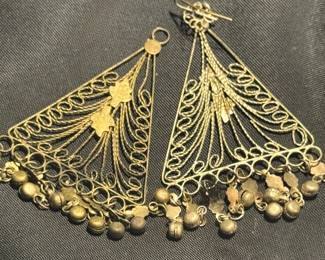 $35, Filigree Fan Drop Earrings with Ghungroo Dangles