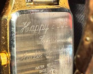 $60, Baylor Quartz Gold-Tone Rectangular Watch with Black Dial