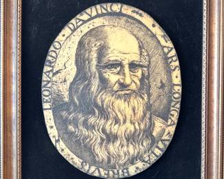 $150, Artini Leonardo da Vinci Portrait Engraving Plaque Framed Renaissance Style Wall Art