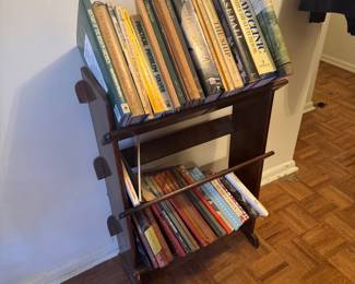 Stained Wood Freestanding Two-Tier Slanted Book Trough