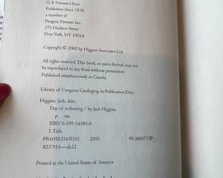 Hardcover Book — Jack Higgins 'Day of Reckoning', Putnam 2000