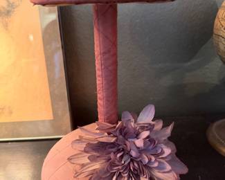Pink Quilted Satin T-Bar Jewelry Display Stand with Faux Flower