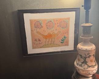 Mose Tolliver Attributed Mixed Media — Two-Headed Animal & Floral Lamp