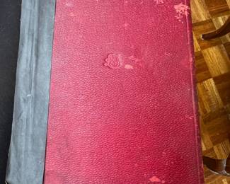 Red Pebbled Cloth Half-Bound Book with Embossed Monogram