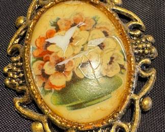 $25, Gold-Tone Ornate Openwork Floral Cabochon Mirror, Pendant