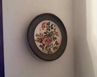 Miniature Floral Still Life in Circular Dark Wood Frame