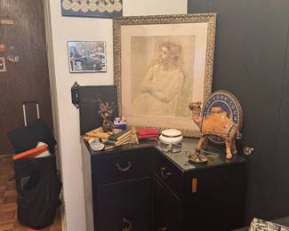Black Painted Campaign Style Corner Cabinet Base
