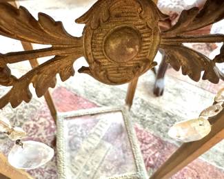 $175, Green Onyx and Cast Brass Pedestal Table with Crystal Prisms