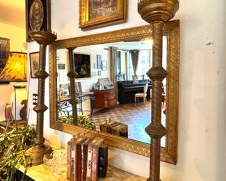 $300, Pair of Large Gothic Revival Cast Brass Barley Twist Pricket Candlesticks