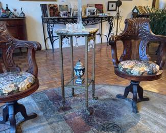 Pair of Carved Walnut Renaissance Revival Swivel Desk Chairs