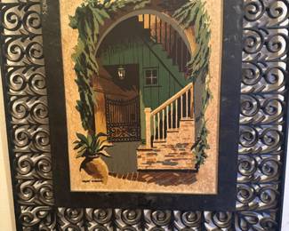 Turner Mfg. Co. Framed Print — Mediterranean Courtyard & Wrought Iron Frame
