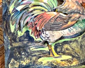 $10, Handcrafted 3D Paper Tole Rooster on Scalloped Plaque