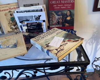 Wrought Iron and Glass Occasional Table with Books