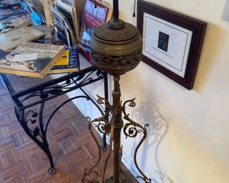 Cast Brass Spanish Revival Floor Lamp with Pierced Brazier Font