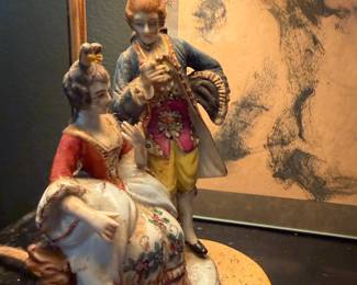 Hand-Painted Porcelain Courting Couple Figurine with Flute Player