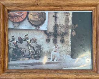 $10, Photographic Print of White Kitten with Coptic Cross and Statues