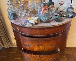 Neoclassical Style Marble Top Demilune Commode with Marquetry
