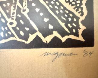 $115, Maggie Hand-Pulled Linocut Print Interior Scene 1984