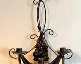 $145, Wrought Iron Wall Sconce Candle Holder Scroll Metal Hanging Candelabra Rustic Decor