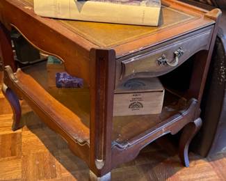 $250, wooden side table with drawer and shelf, antique style end table for living room decor