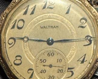 Waltham Art Deco Scalloped Pocket Watch with Spelling Bee Medal Fob