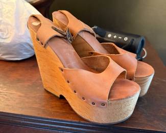 $70, Cherokee Brown Leather Platform Wedge Sandals