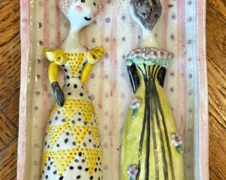 $15 Handmade Ceramic Ladies Relief Plaque Mille Signed Figurative Italy