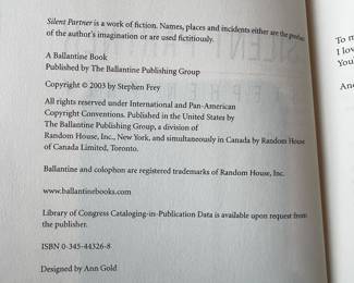 Stephen Frey Silent Partner 2003 Hardcover Book