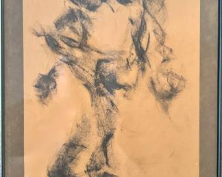 $75, Original Charcoal Dancer Drawing Expressive Figure Study Framed Modern Art Gesture Sketch Wall Decor