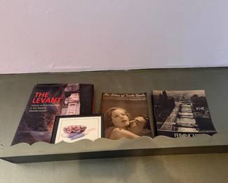 Grey Painted Scalloped Wall Shelf with The Levant, Garbo & Hemingway Books