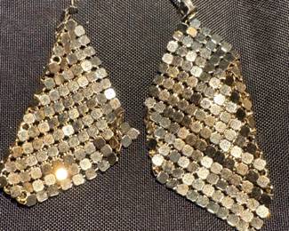 Gold-Tone Metal Mesh Dangle Post Earrings — Disco Style