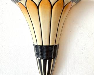 $65, Art Deco Style Wall Sconce Light Fixture Frosted Glass Shade Black & Amber Floral Design Made in China Home Decor Lighting