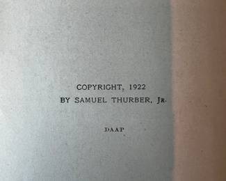 Paper Book Copyright Page 1922 Samuel Thurber Jr.